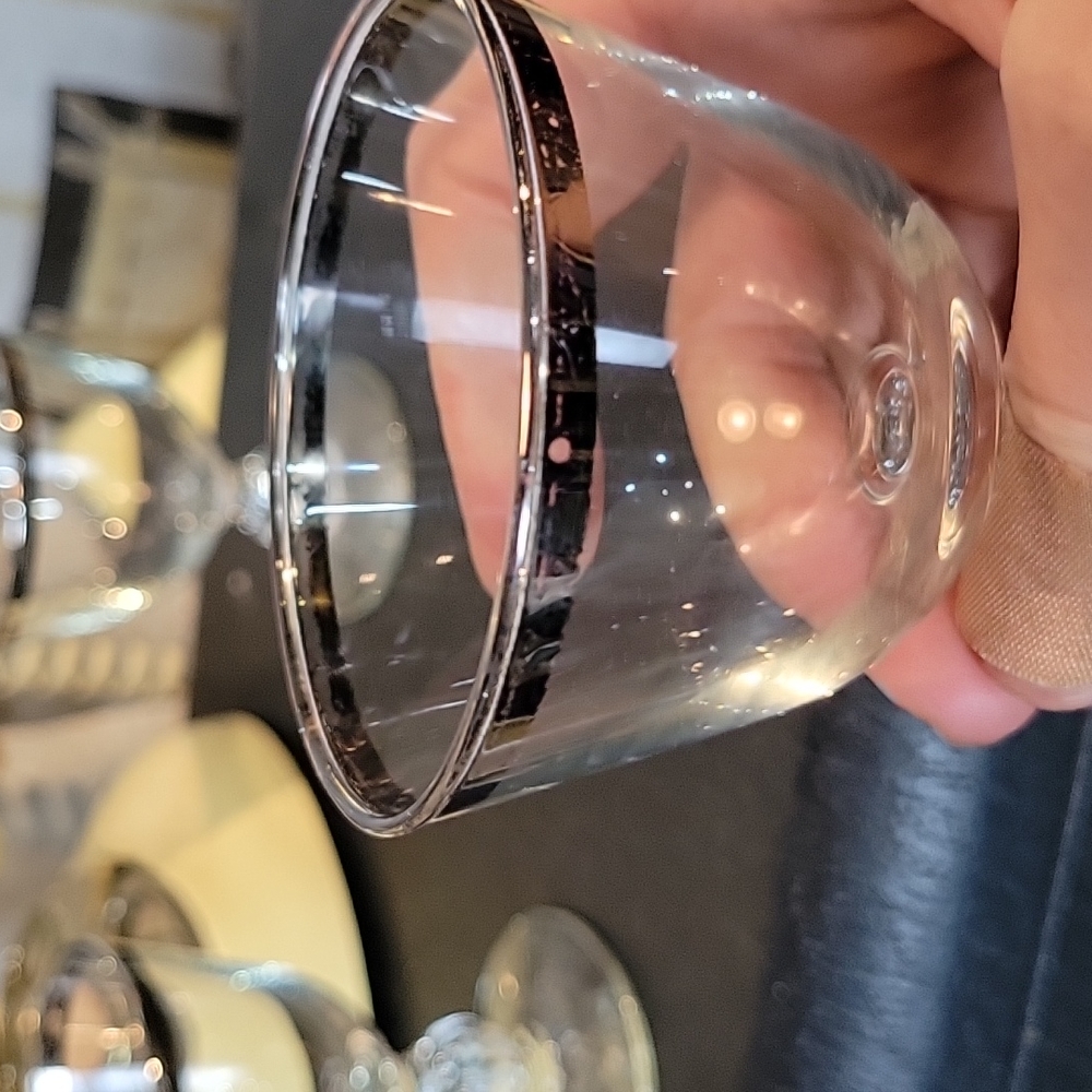 Vintage MCM Silver Rimmed Cordial Glasses - Picture 4 of 8